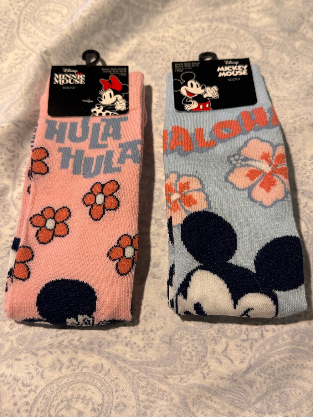 Disney Mickey & Minnie Hula Graphic Crew Socks - Pink & Light Blue